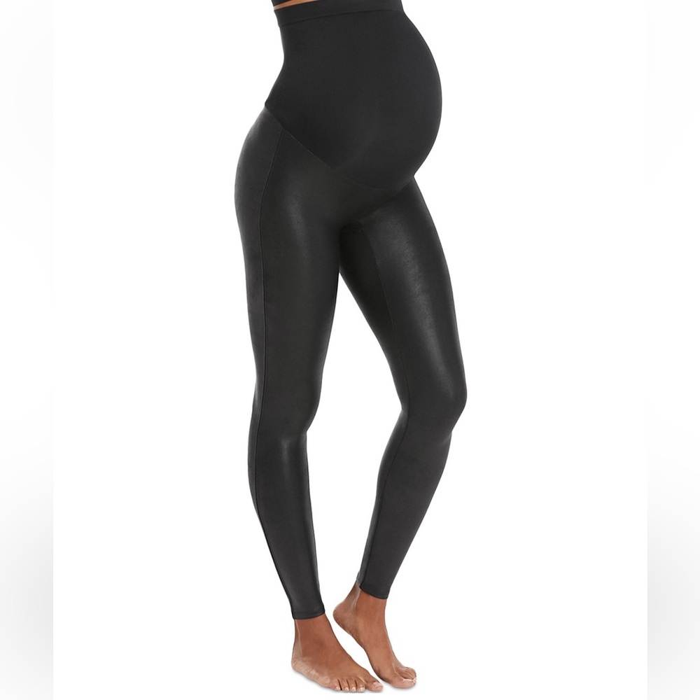 Spanx mama maternity faux leather leggings size large EUC